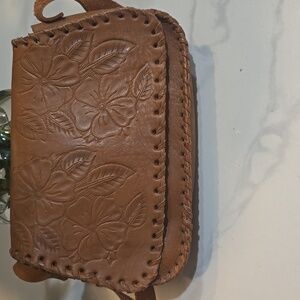 Brown Embossed Leather Crossbody Bag